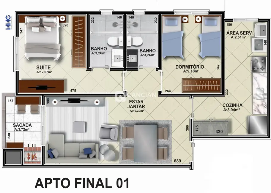 Foto 9 de Apartamento com 2 quartos à venda, 76m2 em Nossa Senhora do Rosário, Santa Maria - RS