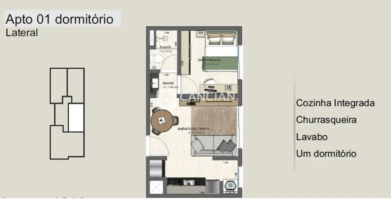 Foto 3 de Apartamento com 1 quarto à venda, 35m2 em Camobi, Santa Maria - RS