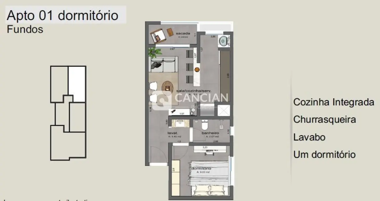 Foto 3 de Apartamento com 1 quarto à venda, 43m2 em Camobi, Santa Maria - RS