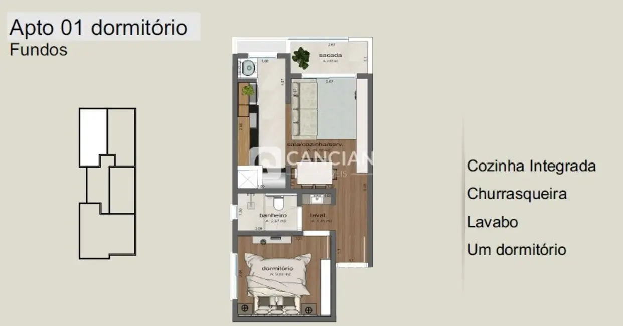 Foto 3 de Apartamento com 1 quarto à venda, 43m2 em Camobi, Santa Maria - RS