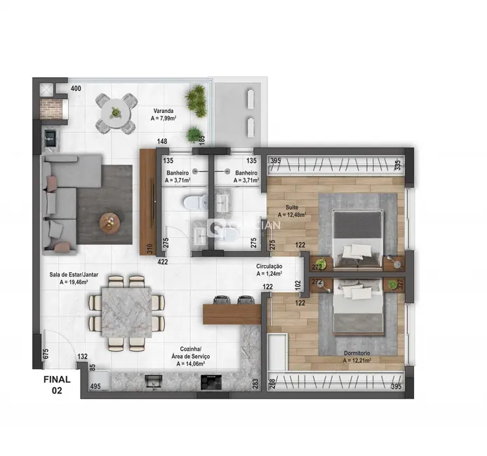 Foto 2 de Apartamento com 2 quartos à venda, 88m2 em Nossa Senhora do Rosário, Santa Maria - RS