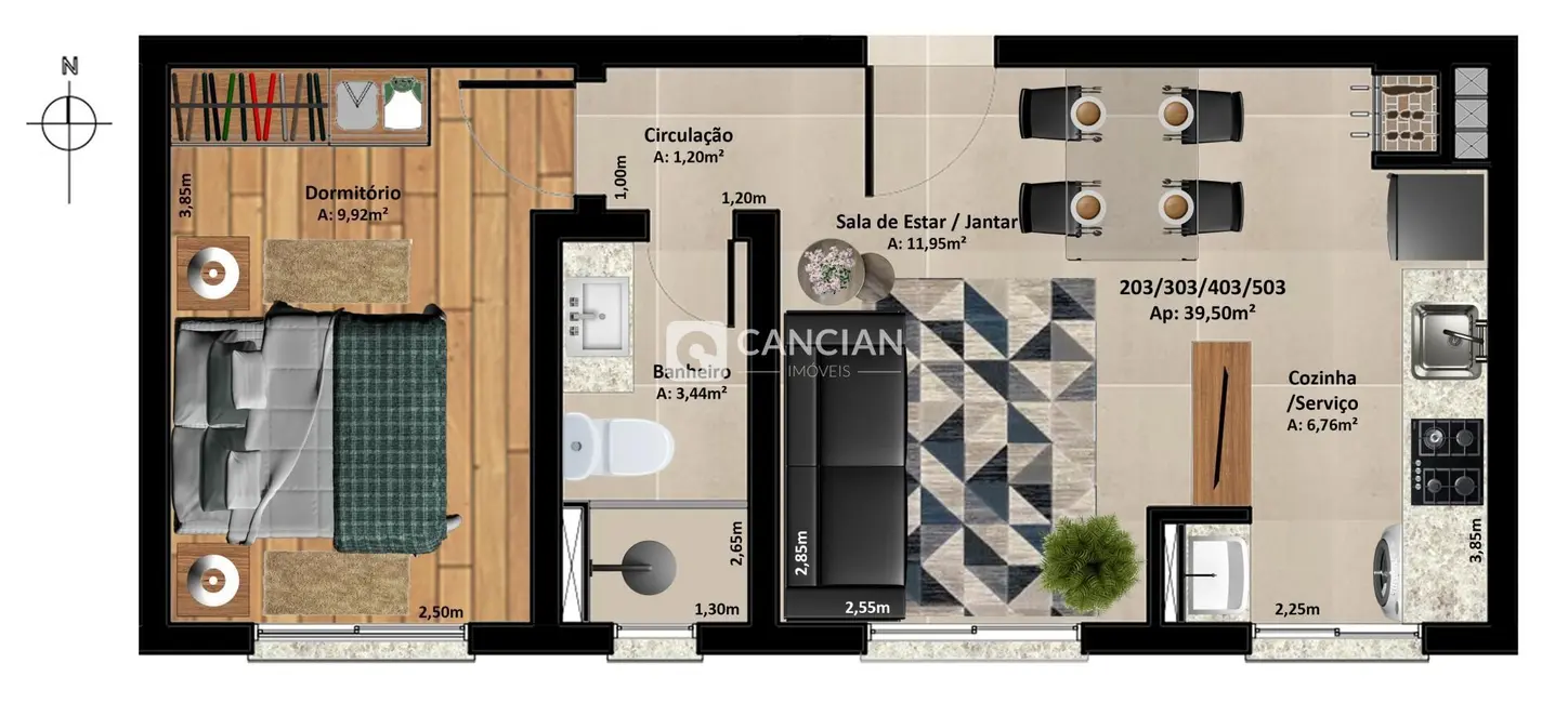 Foto 3 de Apartamento com 1 quarto à venda, 40m2 em Camobi, Santa Maria - RS