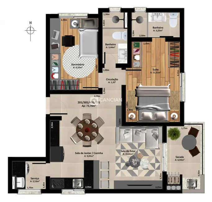 Foto 3 de Apartamento com 2 quartos à venda, 74m2 em Camobi, Santa Maria - RS