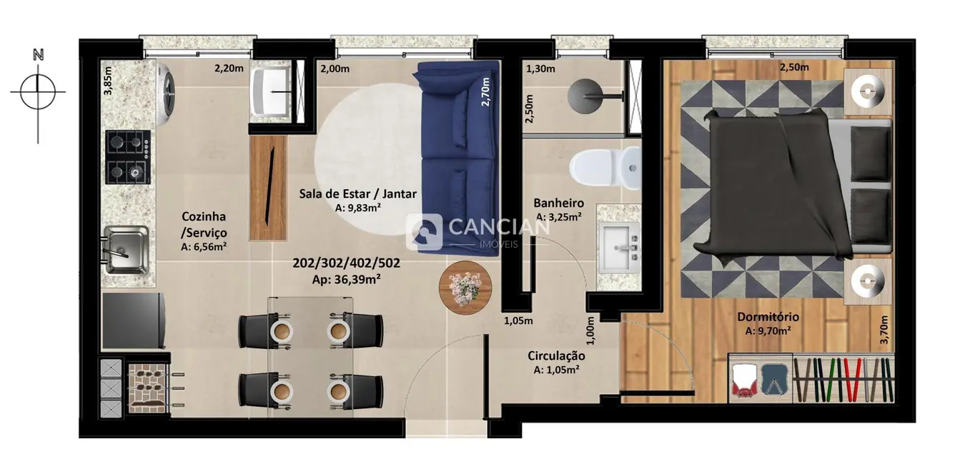 Foto 3 de Apartamento com 1 quarto à venda, 36m2 em Camobi, Santa Maria - RS