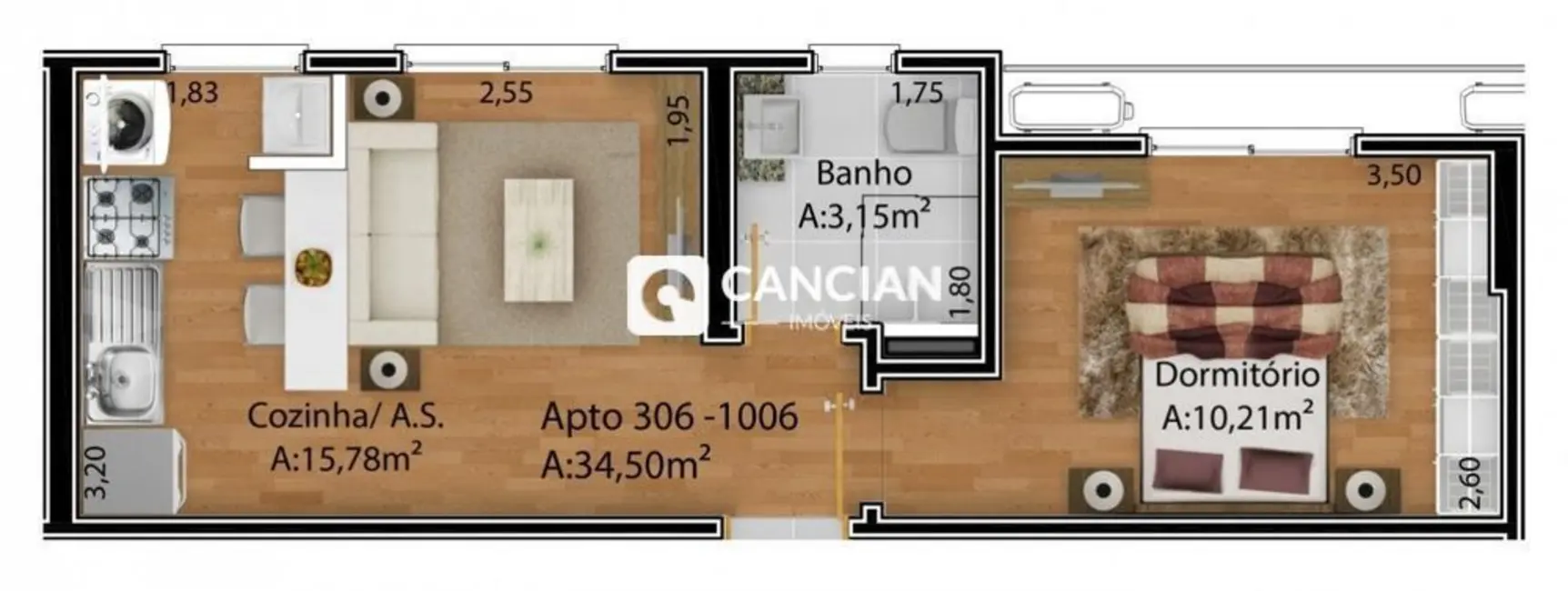 Foto 8 de Apartamento com 1 quarto à venda, 35m2 em Nossa Senhora Medianeira, Santa Maria - RS
