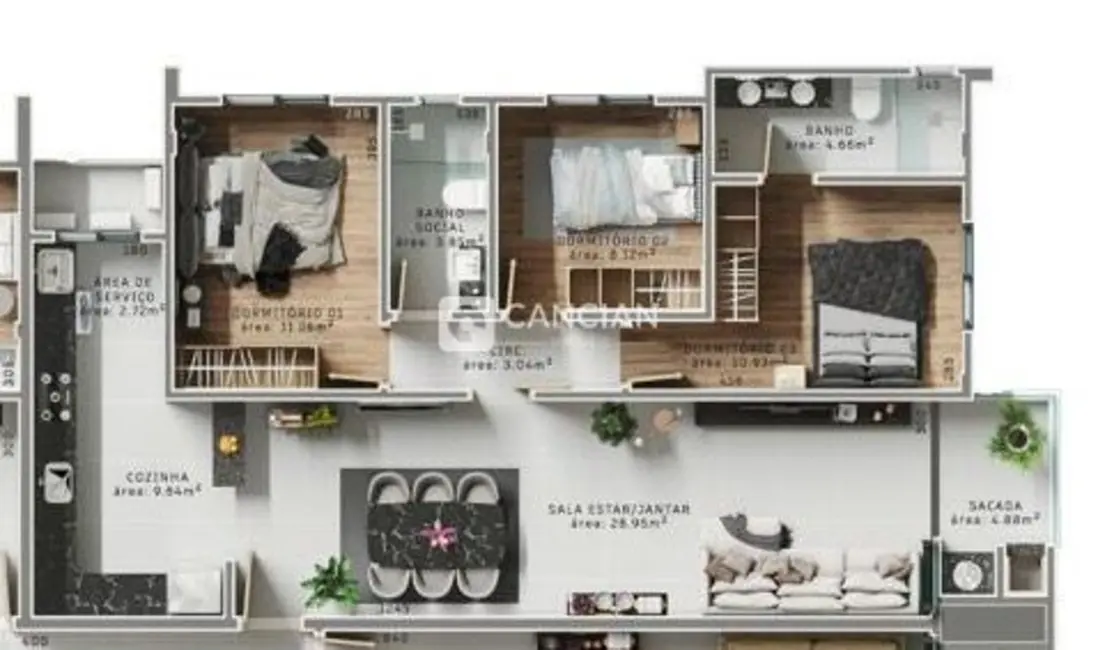 Foto 4 de Apartamento com 3 quartos à venda, 98m2 em Camobi, Santa Maria - RS