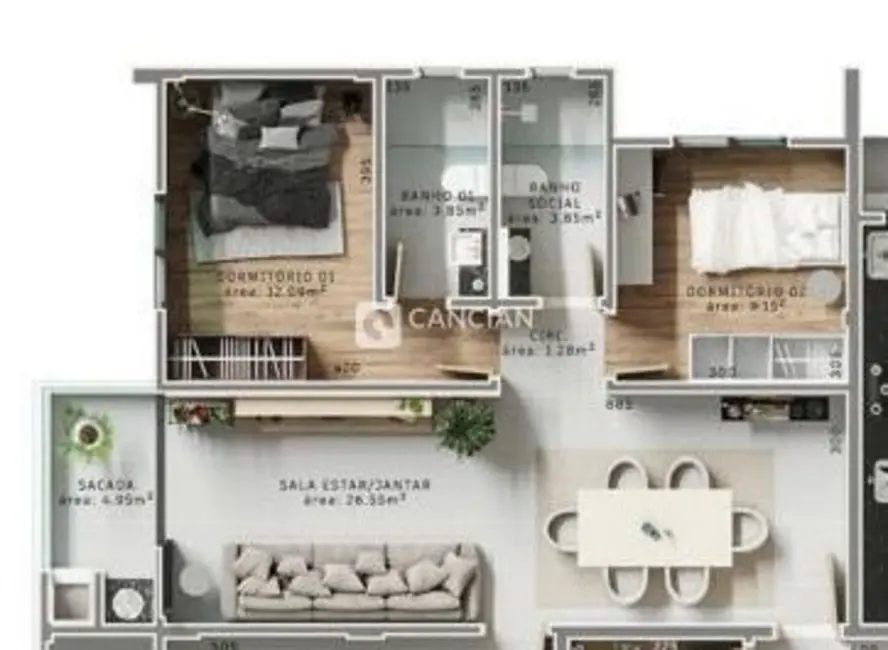 Foto 3 de Apartamento com 2 quartos à venda, 80m2 em Camobi, Santa Maria - RS