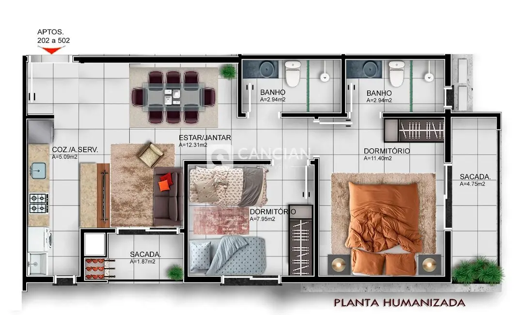 Foto 2 de Apartamento com 2 quartos à venda, 61m2 em Camobi, Santa Maria - RS