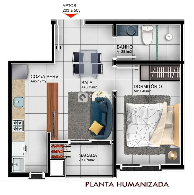 Foto 2 de Apartamento com 1 quarto à venda, 31m2 em Camobi, Santa Maria - RS