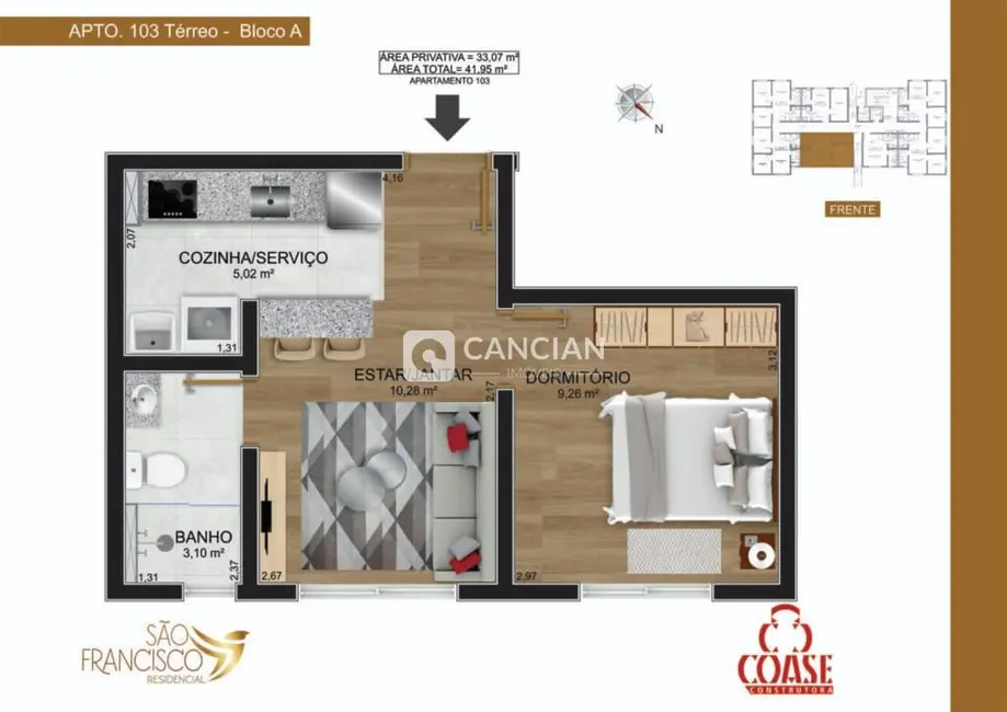 Foto 7 de Apartamento com 1 quarto para alugar, 42m2 em Camobi, Santa Maria - RS