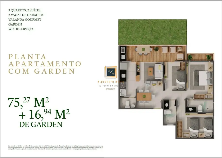 Apartamento com 3 quartos à venda, 75m2 em Aquiraz - CE - imagem 8 Foto 8 de Apartamento com 3 quartos à venda, 75m2 em Aquiraz - CE