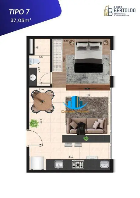 Foto 5 de Apartamento com 1 quarto à venda, 37m2 em Estuário, Santos - SP