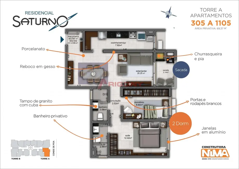 Foto 2 de Apartamento com 2 quartos à venda, 69m2 em Nossa Senhora do Rosário, Santa Maria - RS