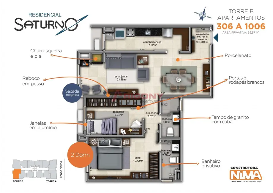 Foto 2 de Apartamento com 2 quartos à venda, 69m2 em Nossa Senhora do Rosário, Santa Maria - RS