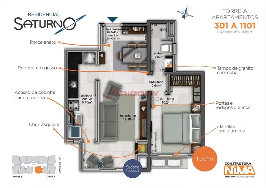 Foto 2 de Apartamento com 1 quarto à venda, 47m2 em Nossa Senhora do Rosário, Santa Maria - RS