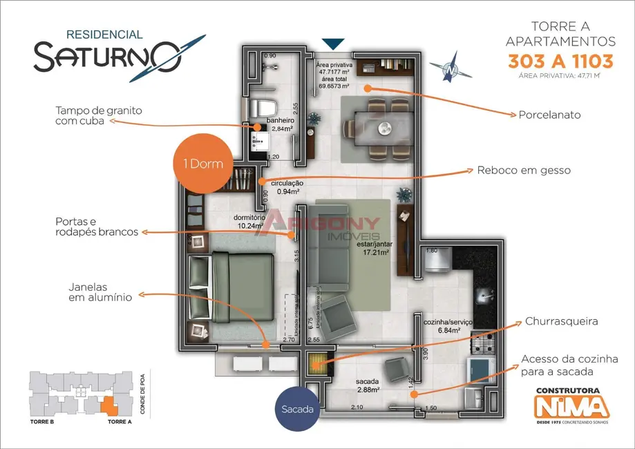 Foto 2 de Apartamento com 1 quarto à venda, 48m2 em Nossa Senhora do Rosário, Santa Maria - RS