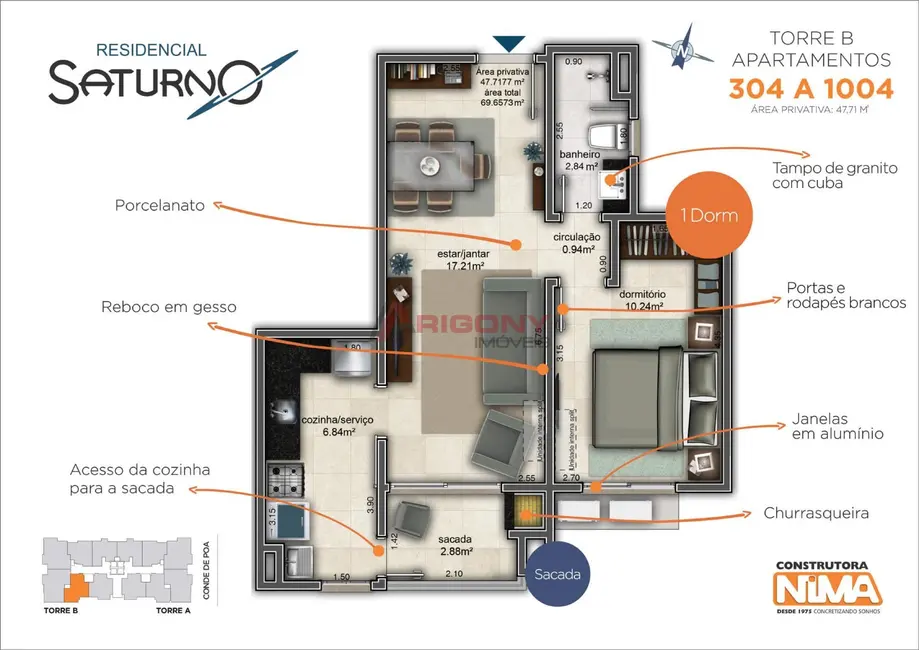 Foto 2 de Apartamento com 1 quarto à venda, 48m2 em Nossa Senhora do Rosário, Santa Maria - RS