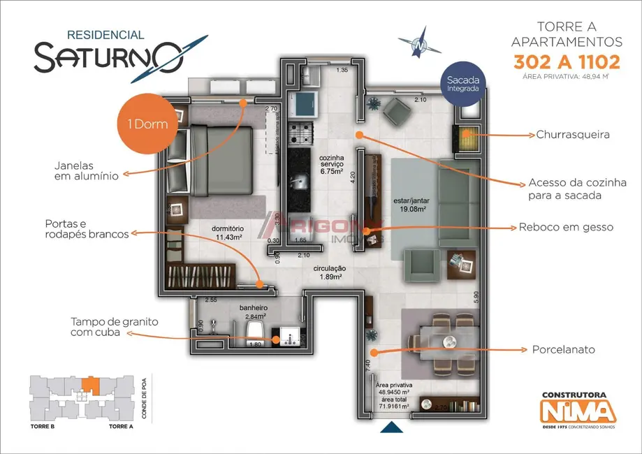 Foto 2 de Apartamento com 1 quarto à venda, 49m2 em Nossa Senhora do Rosário, Santa Maria - RS