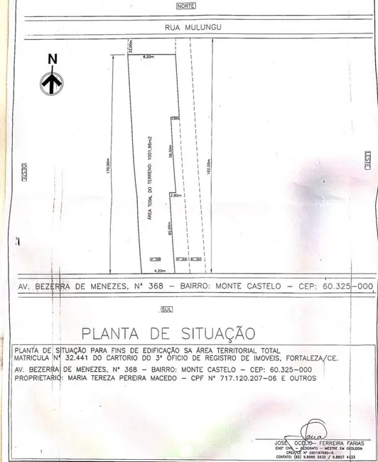 Terreno / Lote à venda, 1001m2 em Farias Brito, Fortaleza - CE - imagem 4 Foto 4 de Terreno / Lote à venda, 1001m2 em Farias Brito, Fortaleza - CE