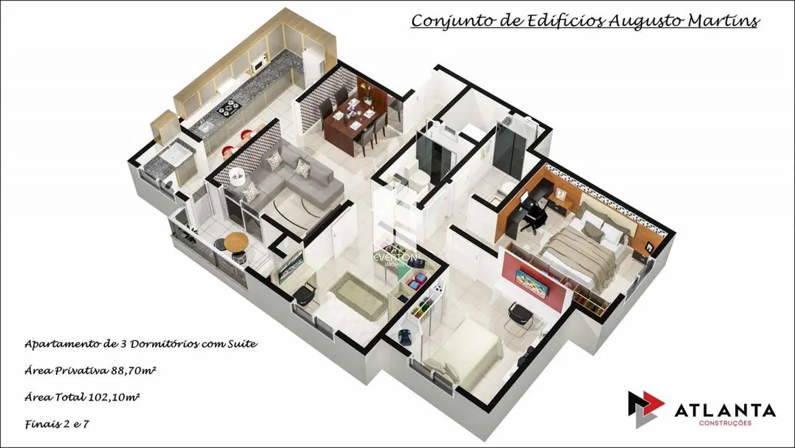 Foto 3 de Apartamento com 3 quartos à venda, 87m2 em Uglione, Santa Maria - RS