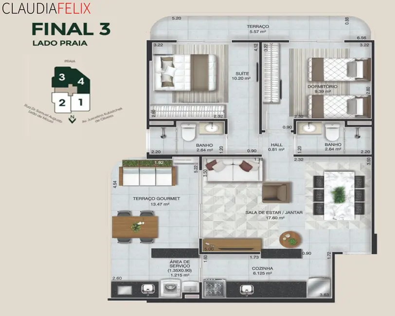 Foto 1 de Apartamento com 2 quartos à venda, 72m2 em Caiçara, Praia Grande - SP