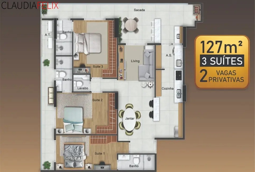 Foto 1 de Apartamento com 3 quartos à venda, 128m2 em Canto do Forte, Praia Grande - SP