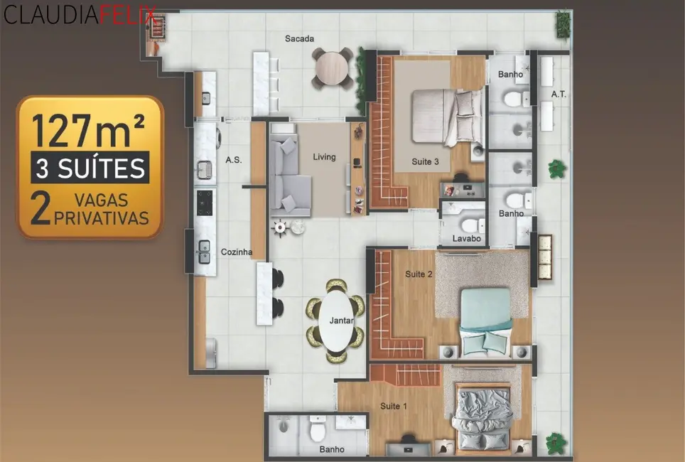 Foto 4 de Apartamento com 3 quartos à venda, 128m2 em Canto do Forte, Praia Grande - SP