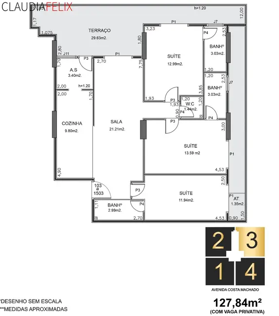 Foto 3 de Apartamento com 3 quartos à venda, 128m2 em Canto do Forte, Praia Grande - SP