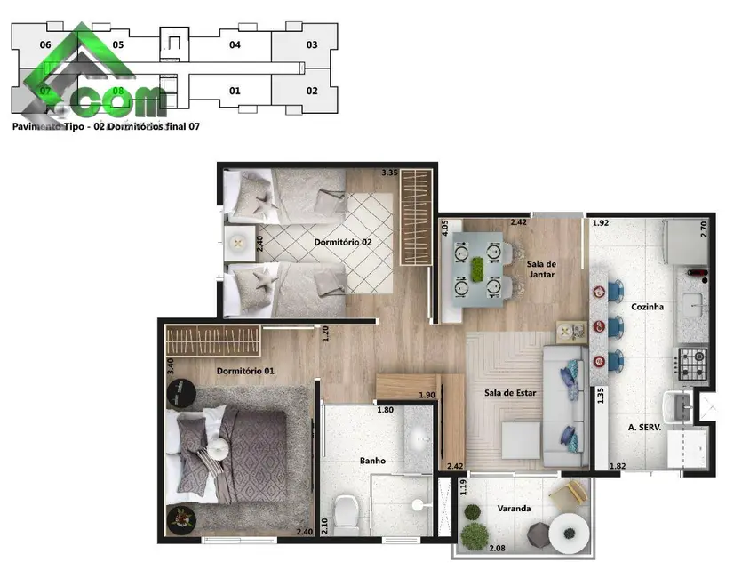 Apartamento com 2 quartos à venda, 66m2 em Recreio Estoril, Atibaia - SP - imagem 8 Foto 8 de Apartamento com 2 quartos à venda, 66m2 em Recreio Estoril, Atibaia - SP
