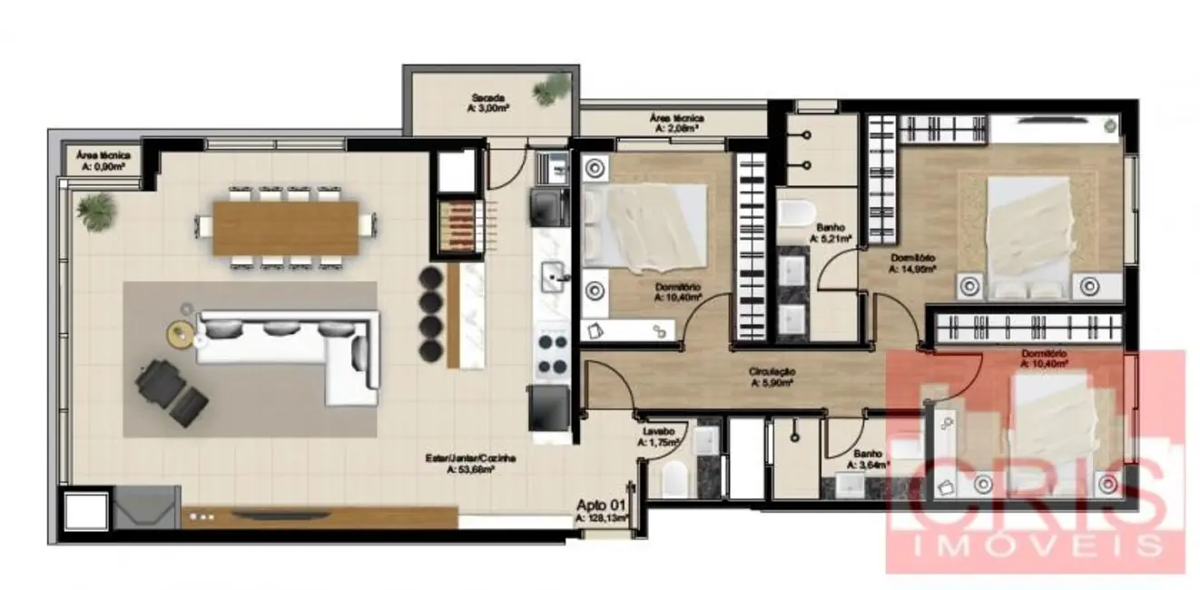 Apartamento com 3 quartos à venda, 128m2 em São Francisco, Bento Goncalves - RS - imagem 9 Foto 9 de Apartamento com 3 quartos à venda, 128m2 em São Francisco, Bento Goncalves - RS