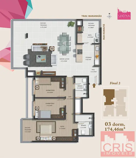 Foto 3 de Apartamento com 3 quartos à venda, 136m2 em Humaitá, Bento Goncalves - RS