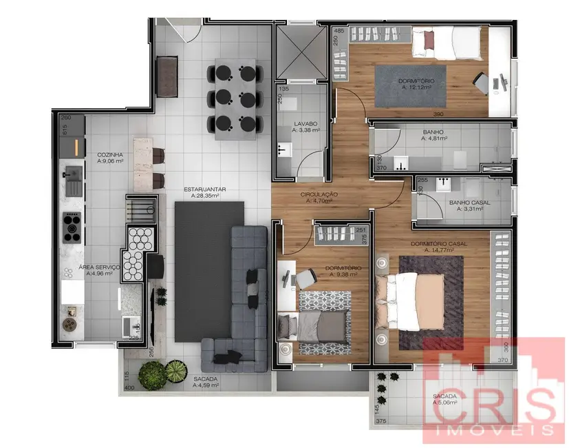 Foto 9 de Apartamento com 3 quartos à venda, 114m2 em Humaitá, Bento Goncalves - RS