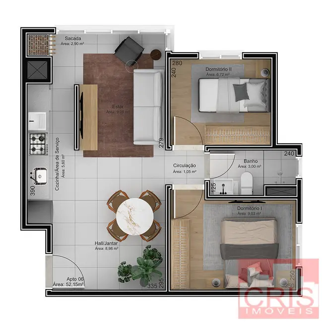 Foto 3 de Apartamento com 2 quartos à venda, 52m2 em Maria Goretti, Bento Goncalves - RS