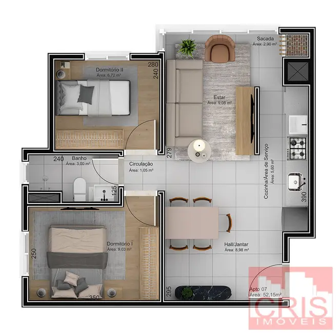 Foto 3 de Apartamento com 2 quartos à venda, 52m2 em Maria Goretti, Bento Goncalves - RS