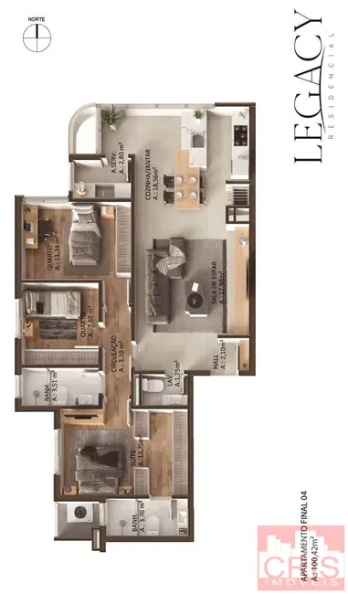 Apartamento com 3 quartos à venda, 113m2 em Centro, Bento Goncalves - RS - imagem 4 Foto 4 de Apartamento com 3 quartos à venda, 113m2 em Centro, Bento Goncalves - RS