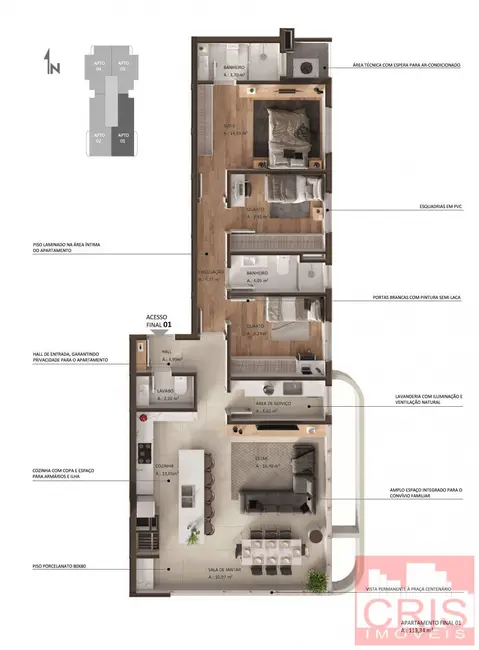 Apartamento com 3 quartos à venda, 113m2 em Centro, Bento Goncalves - RS - imagem 7 Foto 7 de Apartamento com 3 quartos à venda, 113m2 em Centro, Bento Goncalves - RS