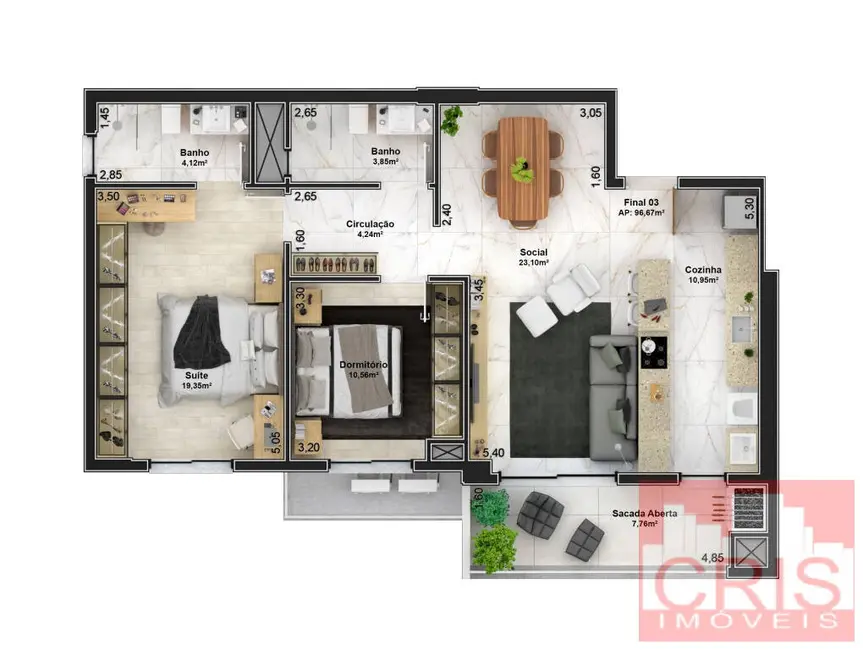 Apartamento com 2 quartos à venda, 97m2 em São Bento, Bento Goncalves - RS - imagem 7 Foto 7 de Apartamento com 2 quartos à venda, 97m2 em São Bento, Bento Goncalves - RS
