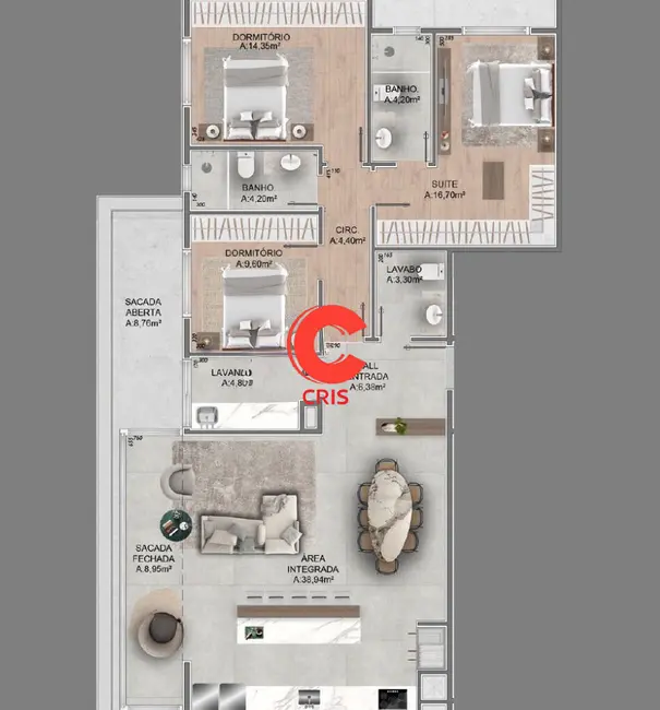 Foto 4 de Apartamento com 3 quartos à venda, 124m2 em Botafogo, Bento Goncalves - RS