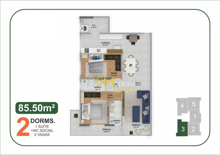 Foto 3 de Apartamento com 2 quartos à venda, 172m2 em Boqueirão, Praia Grande - SP