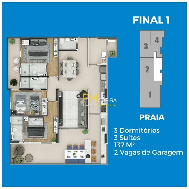 Foto 2 de Apartamento com 3 quartos à venda, 136m2 em Praia Grande - SP
