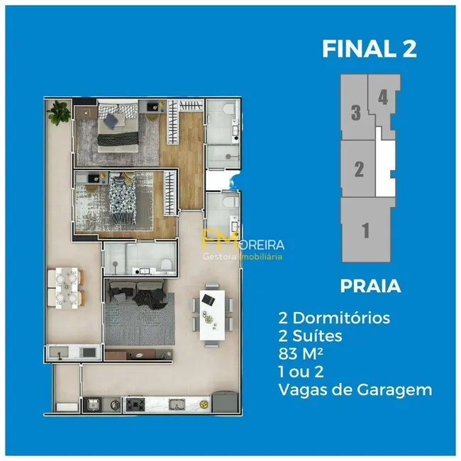 Foto 2 de Apartamento com 2 quartos à venda, 83m2 em Praia Grande - SP