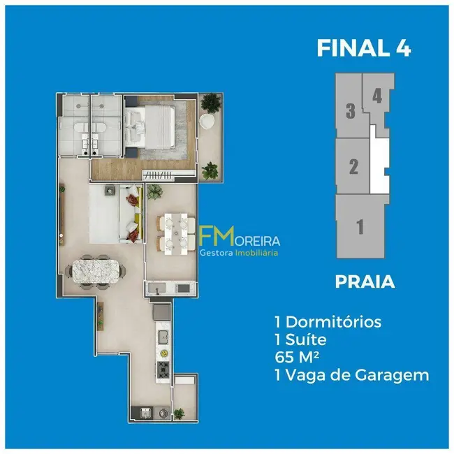 Apartamento com 1 quarto à venda, 65m2 em Praia Grande - SP - imagem 2 Foto 2 de Apartamento com 1 quarto à venda, 65m2 em Praia Grande - SP