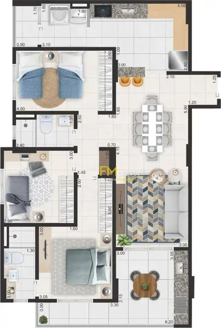 Foto 8 de Apartamento com 3 quartos à venda, 104m2 em Aviação, Praia Grande - SP