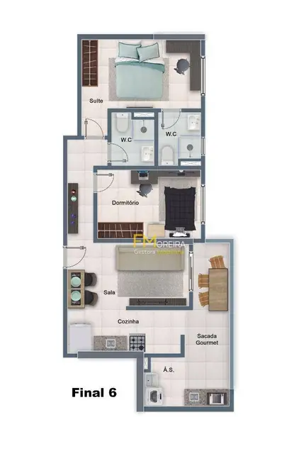 Apartamento com 2 quartos à venda, 63m2 em Praia Grande - SP - imagem 7 Foto 7 de Apartamento com 2 quartos à venda, 63m2 em Praia Grande - SP