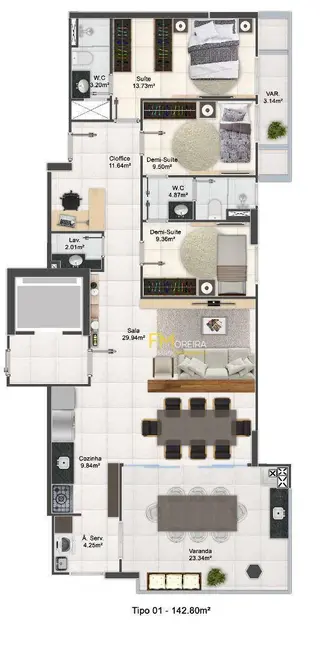 Foto 2 de Apartamento com 3 quartos à venda, 142m2 em Aviação, Praia Grande - SP