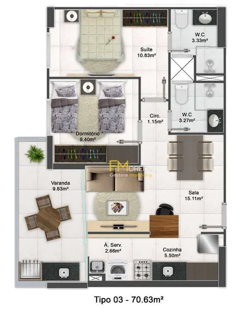 Foto 2 de Apartamento com 2 quartos à venda, 70m2 em Aviação, Praia Grande - SP