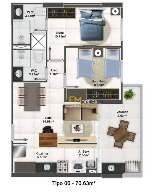 Foto 3 de Apartamento com 2 quartos à venda, 70m2 em Aviação, Praia Grande - SP