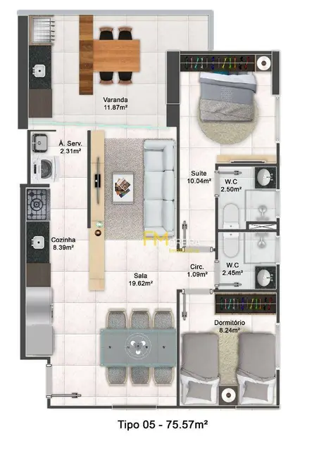 Foto 3 de Apartamento com 2 quartos à venda, 75m2 em Aviação, Praia Grande - SP