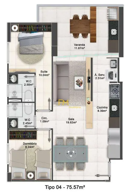 Foto 2 de Apartamento com 2 quartos à venda, 75m2 em Aviação, Praia Grande - SP