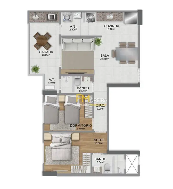 Foto 4 de Apartamento com 2 quartos à venda, 67m2 em Praia Grande - SP